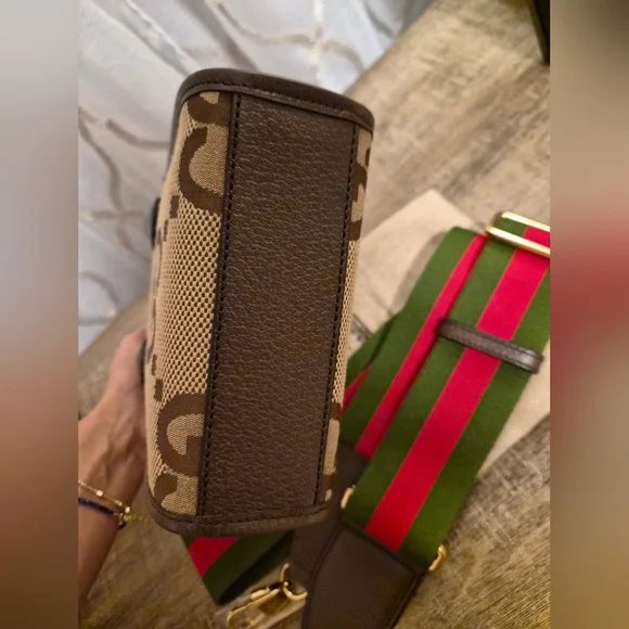 GIVEAWAY❤️Gucci Jumbo GG Shopper Tote Beige Canvas Crossbody Bag with Strap - Picture 6 of 6